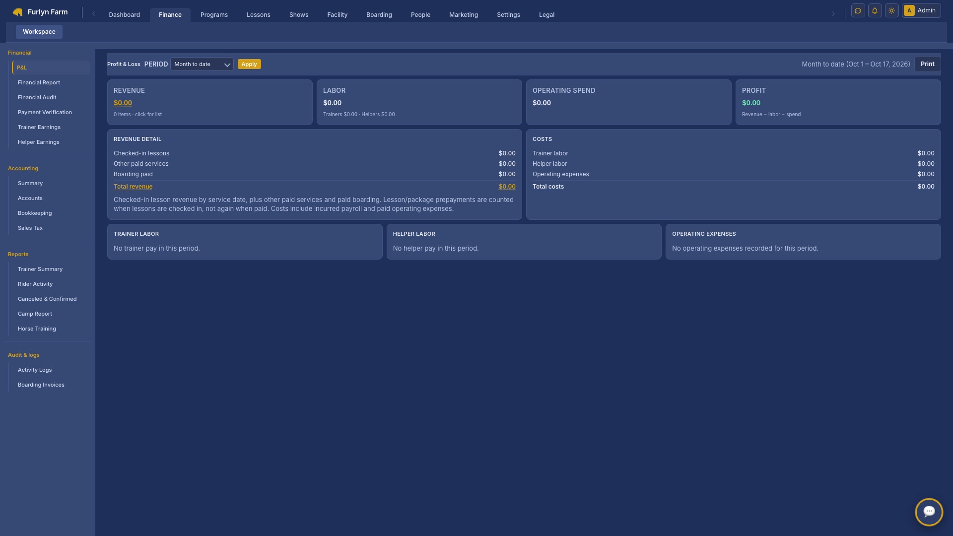 Furlyn admin finance module
